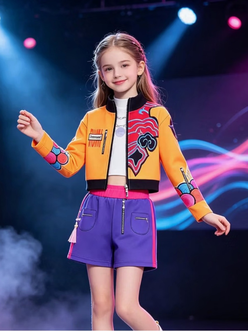 Unbranded Rrummmmi Kids Orange & Purple Zip Jacket and Shorts Set. 3-4t